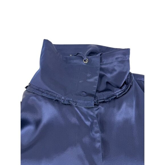 Chico's 100% Silk Navy Blue Satin Jacket Snaps Roll Tab Sleeve Chico's 1(US M/8) - Picture 4 of 11